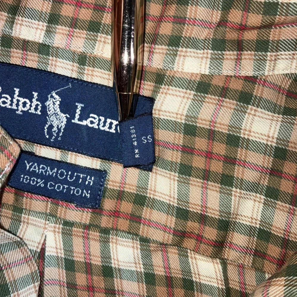 Ralph Lauren Button Down Men 2XL 16 34/35 Yarmouth Plaid Neutral Green Brown L/S